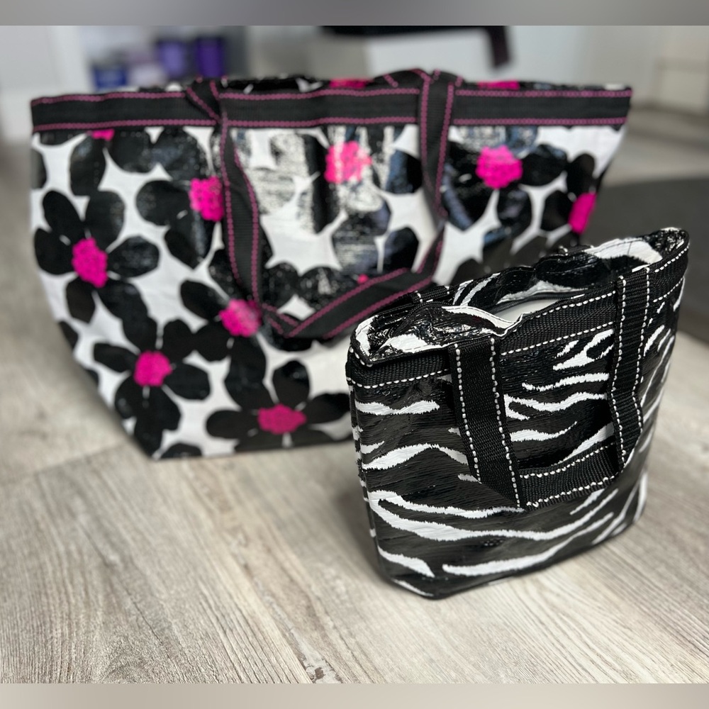 Floral and Zebra Print zipper Tote Bag Set